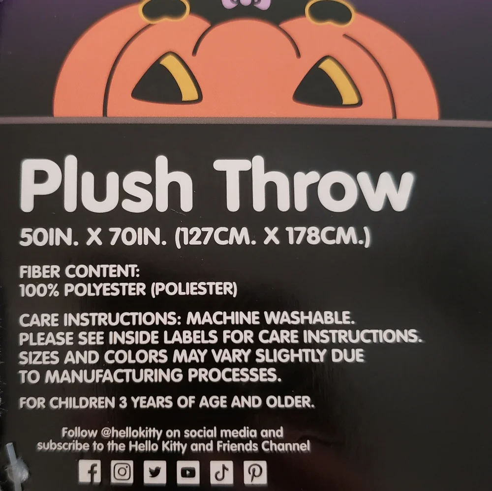 Hello Kitty Halloween Gray Plush Throw Blanket Sanrio 50x70